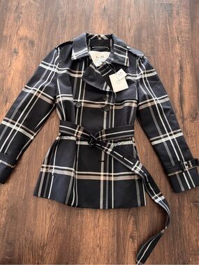 COACH BRAND NEW Black/White Plaid Trench Coat